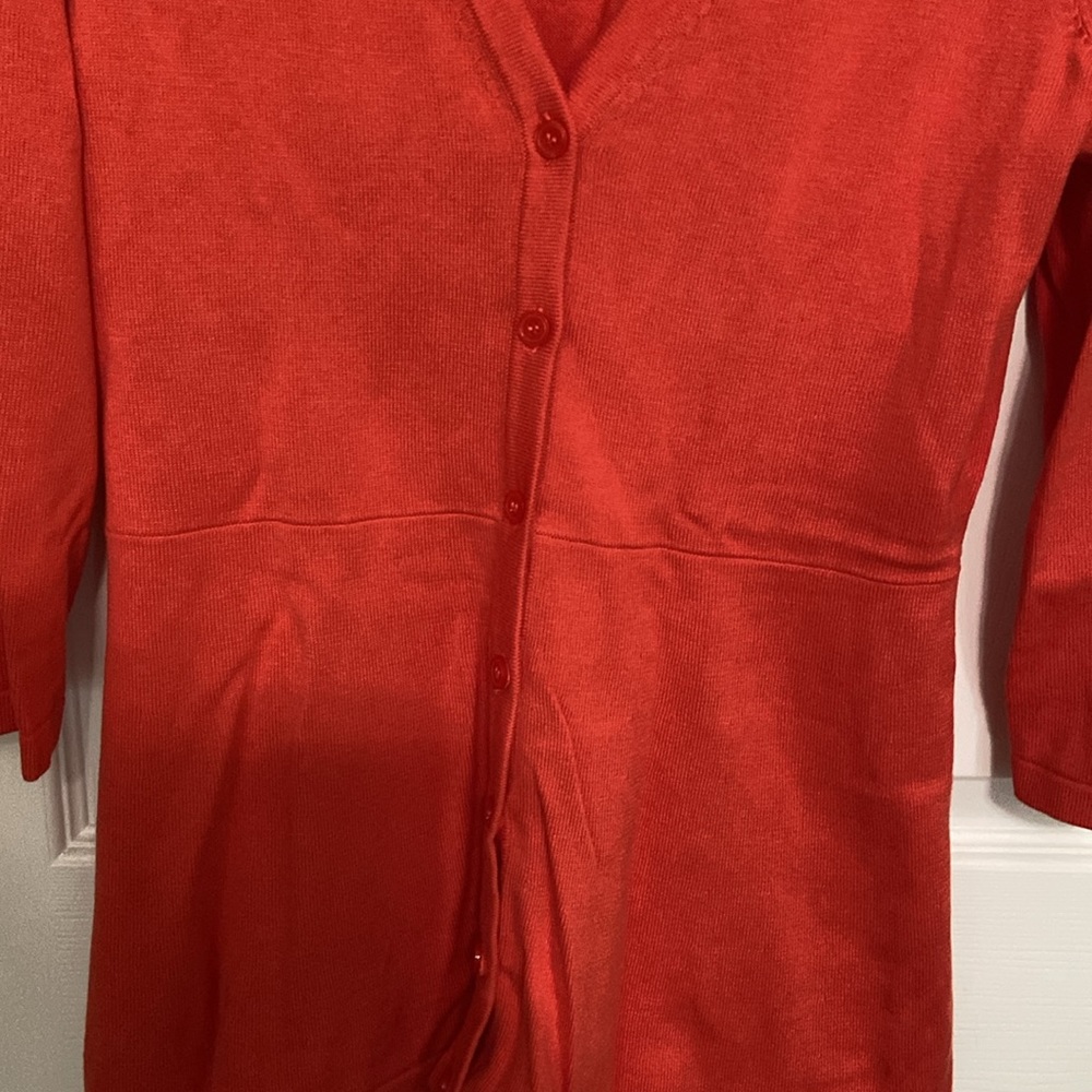 2 Isaac Mizrahi Sweaters - Coral Peplum, Coral Tie Dye Shrug Cardigan - Picture 8 of 16